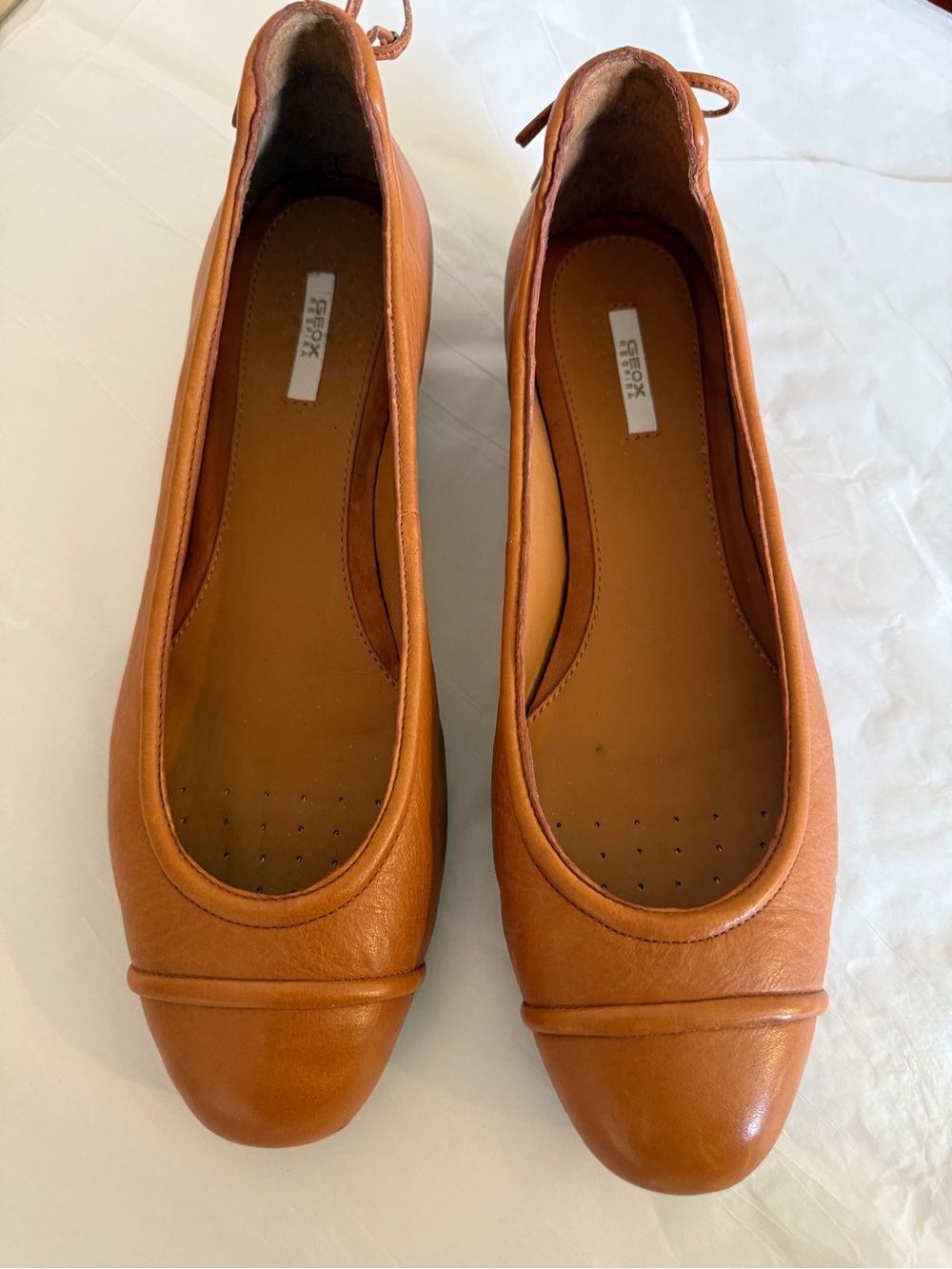 Geox Respira Leather Ballet Flats Cognac Brown Size 39
